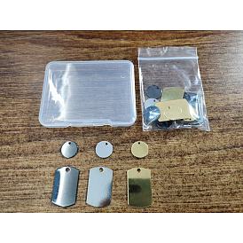 24Pcs 3 Colos 2 Style Brass Pendants, Stamping Blank Tag, Rectangle & Flat Round
