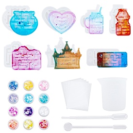 DIY Quicksand Jewelry Kits, with Silicone Measuring Cup & Molds, Plastic Pipettes & Stirring Rod, Sequins and Latex Finger Cots