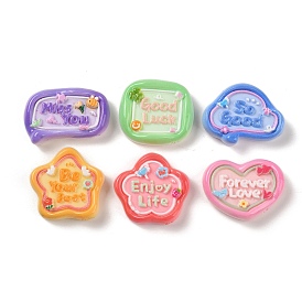 Cartoon Word Opaque Resin Decoden Cabochons, Cloud/Star/Flower/Heart/Rectangle/Square
