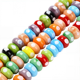 2 нити бусины лэмпворк ручной работы, рондель с горошком