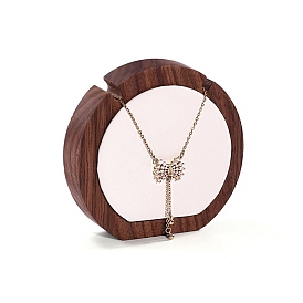PU Leather & Wood Necklaces Display Stands, Flat Round