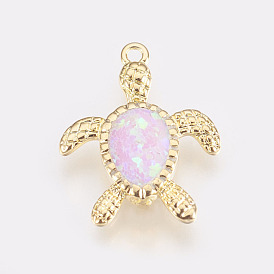 Pendentifs opales synthétiques, avec les accessoires en laiton, teint, tortue
