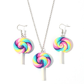 Joli ensemble de bijoux en bonbons colorés pour femmes, combinaison de collier de boucles d'oreilles douce et élégante