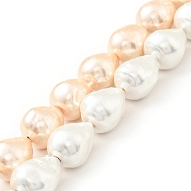 Electroplated Natural Shell Pearl Beads Strands, Textured, Teardrop