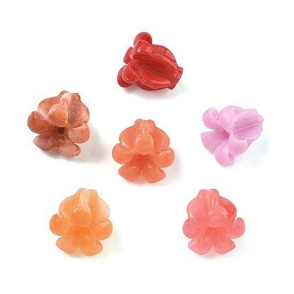 Резные бусины из синтетического коралла, окрашенные, цветок