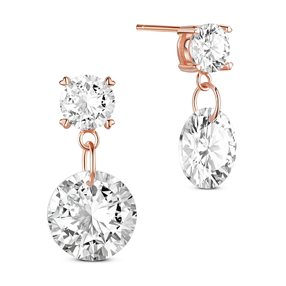 925 Sterling Silver Dangle Stud Earrings, with AAA Cubic Zirconia