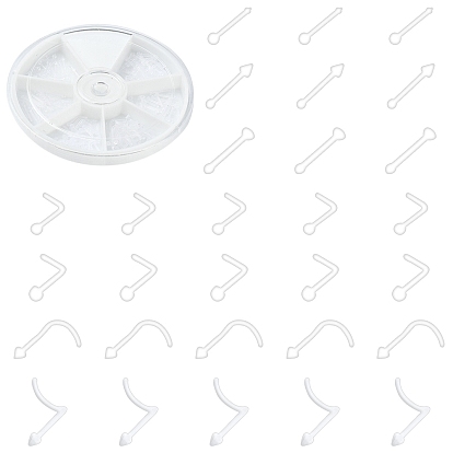 120Pcs 6 Style Acrylic L-Shaped Nose Ring, Nose Bone Rings, Piercing Body Jewelry for Her
