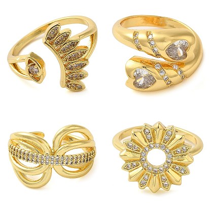 Открытые манжеты из латуни с микропаве и прозрачным цирконием для женщин, реальный 18 k позолоченный