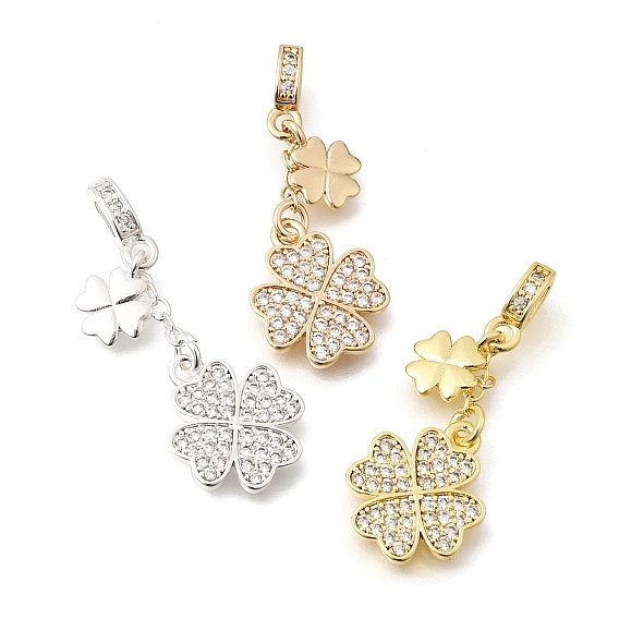 Латунные микропаве прозрачные подвески с фианитом, подвески в виде четырехлистного клевера, стойки покрытие, долговечный, без свинца и без кадмия