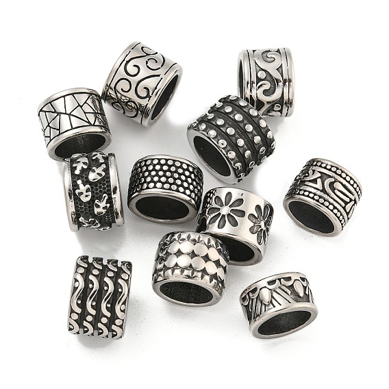 316 бусины из хирургической нержавеющей стали с большими отверстиями, текстурированная колонка