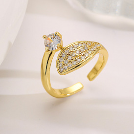 18K Gold Plated Leaf Butterfly Geometric Open Ring with Zircon for Women
