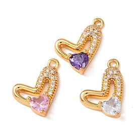 Латунные микро проложить кубического циркония подвески, сердце прелести, без никеля , реальный 18 k позолоченный