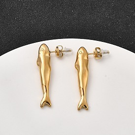 304 серьги-гвоздики в форме рыбок из нержавеющей стали, ионное покрытие (ip)