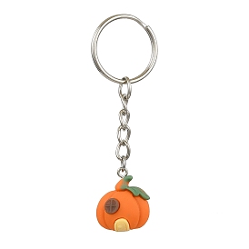 Alloy and Resin Pendant Keychain, Halloween Key Hanging Decoration, Pumpkin