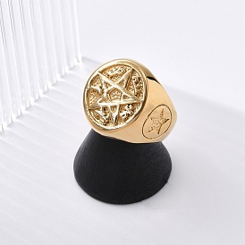 Round with Star 304 Stainless Steel Signet Rings for Unisex, Ion Plating(IP)