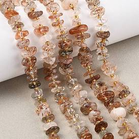 Нити бусин из рутилированного кварца из натурального черного золота, чип, с бисером