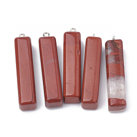 Natural Red Jasper Big Pendants, with Iron Findings, Cuboid, Platinum