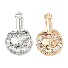 Rack Plating Brass Clear Cubic Zirconia Pendants, Long-Lasting Plated, Table Tennis Racket Charms