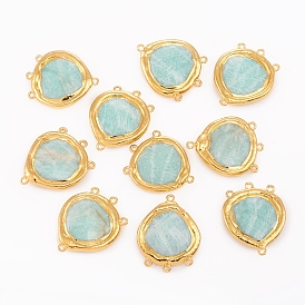 Liens de composants de lustre en amazonite naturelle, avec des conclusions en laiton plaqué or bord, facette, larme