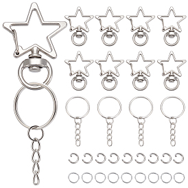 Наборы для изготовления брелоков в форме звезды своими руками, включая поворотные застежки-карабины из цинкового сплава, железные брелоки для ключей и открытые кольца для прыжков