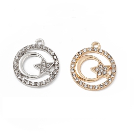 Alloy Crystal Rhinestone Pendants, Flat Round with Star Charms