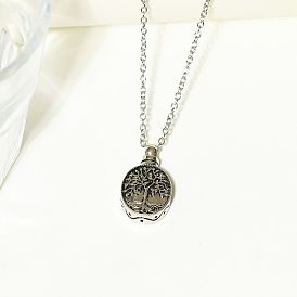Alloy Oval Tree of Life Pendant Memorial Urn Ash Necklaces, Cable Chain Necklace
