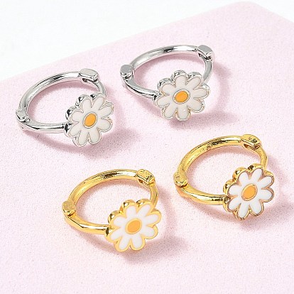 Серьги-кольца из латуни с эмалью в виде маргаритки для женщин