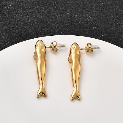 304 серьги-гвоздики в форме рыбок из нержавеющей стали, ионное покрытие (ip)