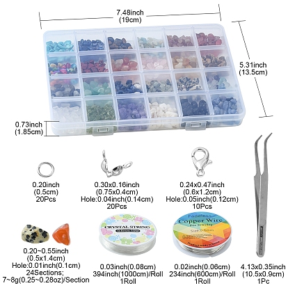 DIY Gemstone Bracelet Necklace Making Kit, Including Natural & Synthetic Mixed Stone & Glass Chip BeadS, Alloy Clasps, Copper Jewelry Wire, Tweezers, Elastic Thread