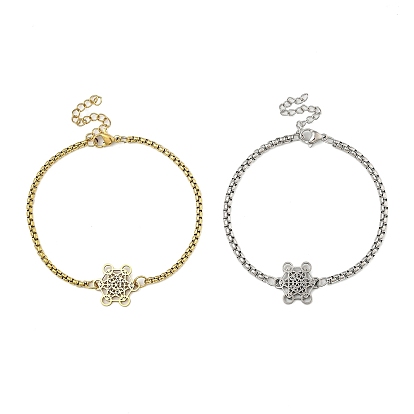 201 Браслеты из нержавеющей стали с цепочкой-попкорном для женщин, шестигранный шарм