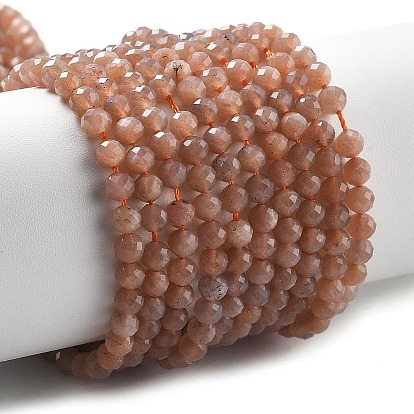 Natural Sunstone Beads Strands, Faceted, Round