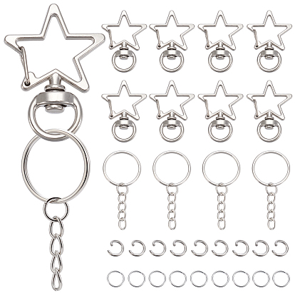 Наборы для изготовления брелоков в форме звезды своими руками, включая поворотные застежки-карабины из цинкового сплава, железные брелоки для ключей и открытые кольца для прыжков