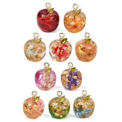 Подвески из смолы, Подвеска в виде яблока с засушенным цветком внутри, с золотой железной петлей