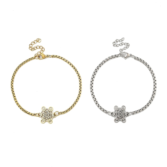 201 Браслеты из нержавеющей стали с цепочкой-попкорном для женщин, шестигранный шарм