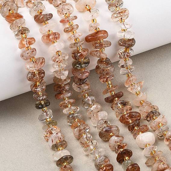 Нити бусин из рутилированного кварца из натурального черного золота, чип, с бисером