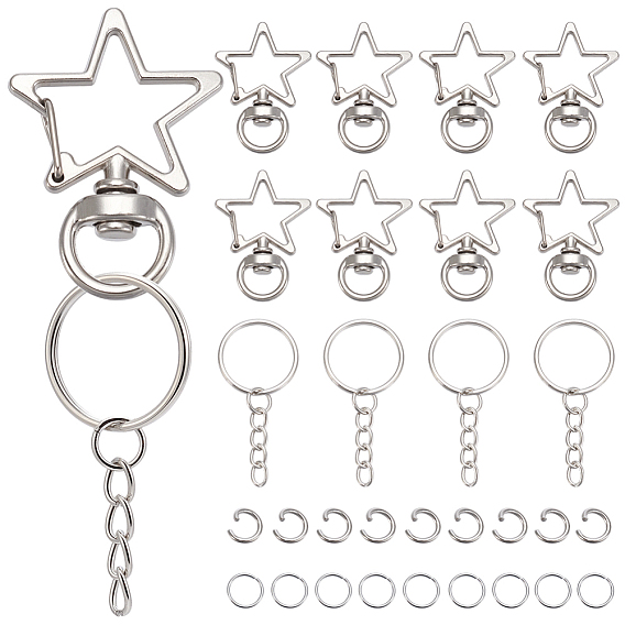 Наборы для изготовления брелоков в форме звезды своими руками, включая поворотные застежки-карабины из цинкового сплава, железные брелоки для ключей и открытые кольца для прыжков