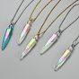 Electroplate Natural Quartz Crystal Perfume Bottle Pendant Necklaces, with 304 Stainless Steel Box Chains and Plastic Dropper, Faceted, Bullet