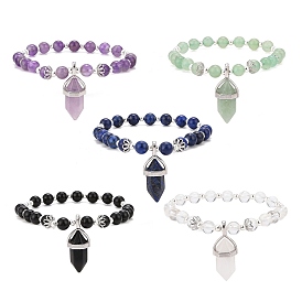Gemstone Bead Stretch Bracelets, Bullet Charm Bracelets for Women