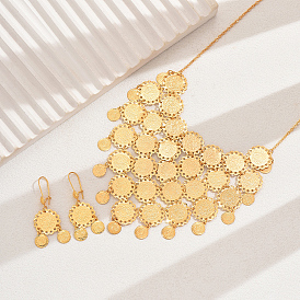 Elegant Vintage Brass Coin Necklace & Earring Set for Women