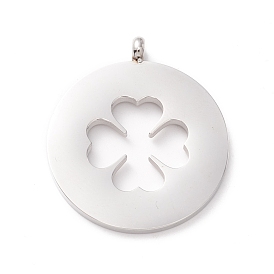 304 Stainless Steel Pendants, Flat Round with Clover