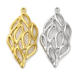 304 Stainless Steel Big Pendants, Hollow Leaf Charm