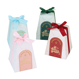 Folding Cardboard Candy Boxes, Wedding Gift Wrapping Box, with Ribbon, Trapezoid Bow