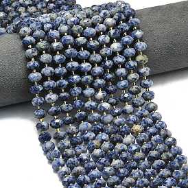 Натуральное синее пятно нитки из бисера яшмы, граненые, рондель, с бисером