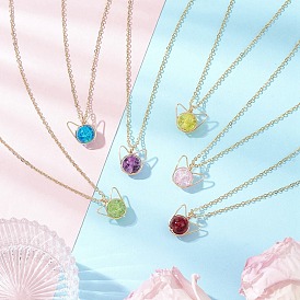 Стеклянные ожерелья с подвесками в форме кошки из медной проволоки, ожерелья-цепочки из латуни для женщин, золотые