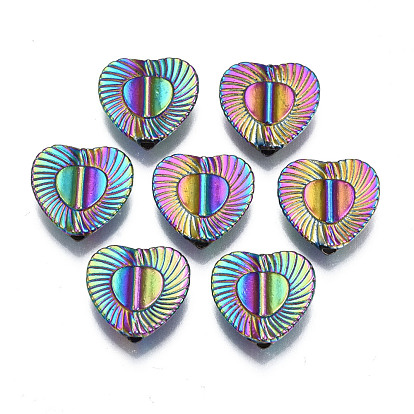 Rack Plating Rainbow Color Alloy Beads, Cadmium Free & Nickel Free & Lead Free, Textured, Heart