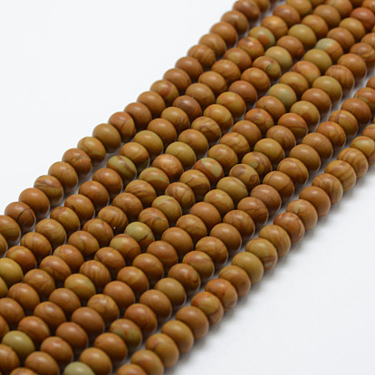 Natural Wood Lace Stone Beads Strands, Rondelle