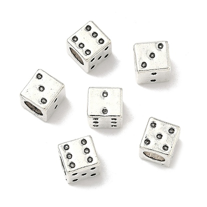 Европейские сплавочные бусины тибетского стиля , игральная кость, бусины с большим отверстием, без кадмия и без свинца, 7.5x7x7 мм, Отверстие : 5 мм , около 751 шт / 1000 г