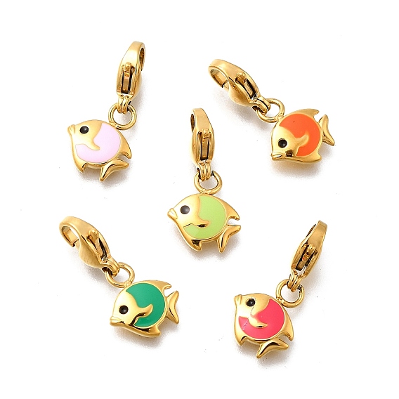 Рыбка 304 подвесные украшения из эмали из нержавеющей стали, ионное покрытие (ip), с застежкой омар коготь, реальный 14 k позолоченный
