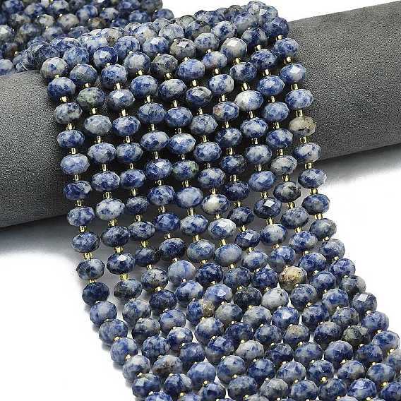 Натуральное синее пятно нитки из бисера яшмы, граненые, рондель, с бисером