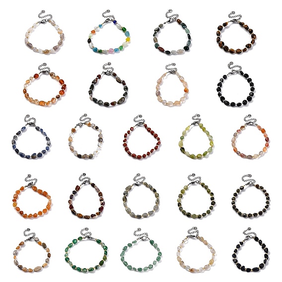 Браслеты из натуральных и синтетических драгоценных камней для женщин, самородки, с 201 фурнитурой из нержавеющей стали